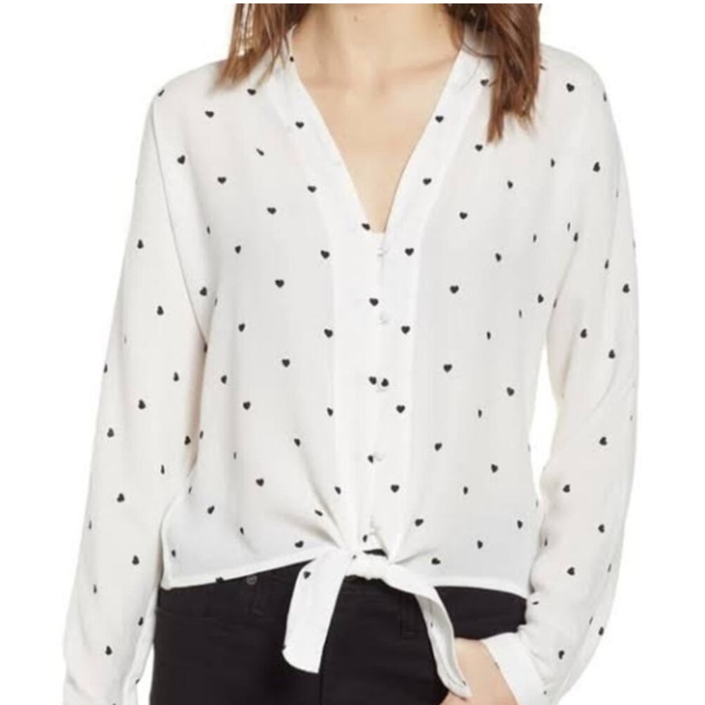 Rails Sloane Heart Print Knot Front Blouse